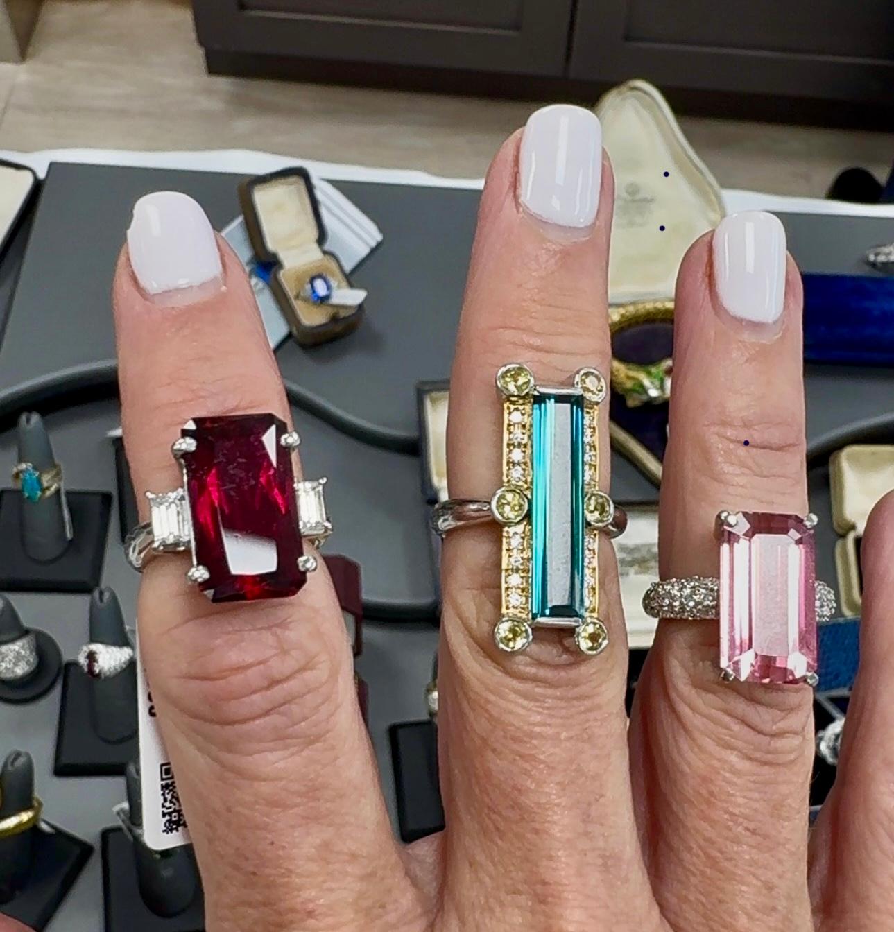 Smaragdschliff Turmalin und Diamant Platin Vintage Ring im Zustand „Gut“ im Angebot in Derby, NY
