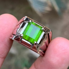 Emerald Cut Vivid Green Tourmaline Cocktail Ring, Handmade 925 Sterling Silver