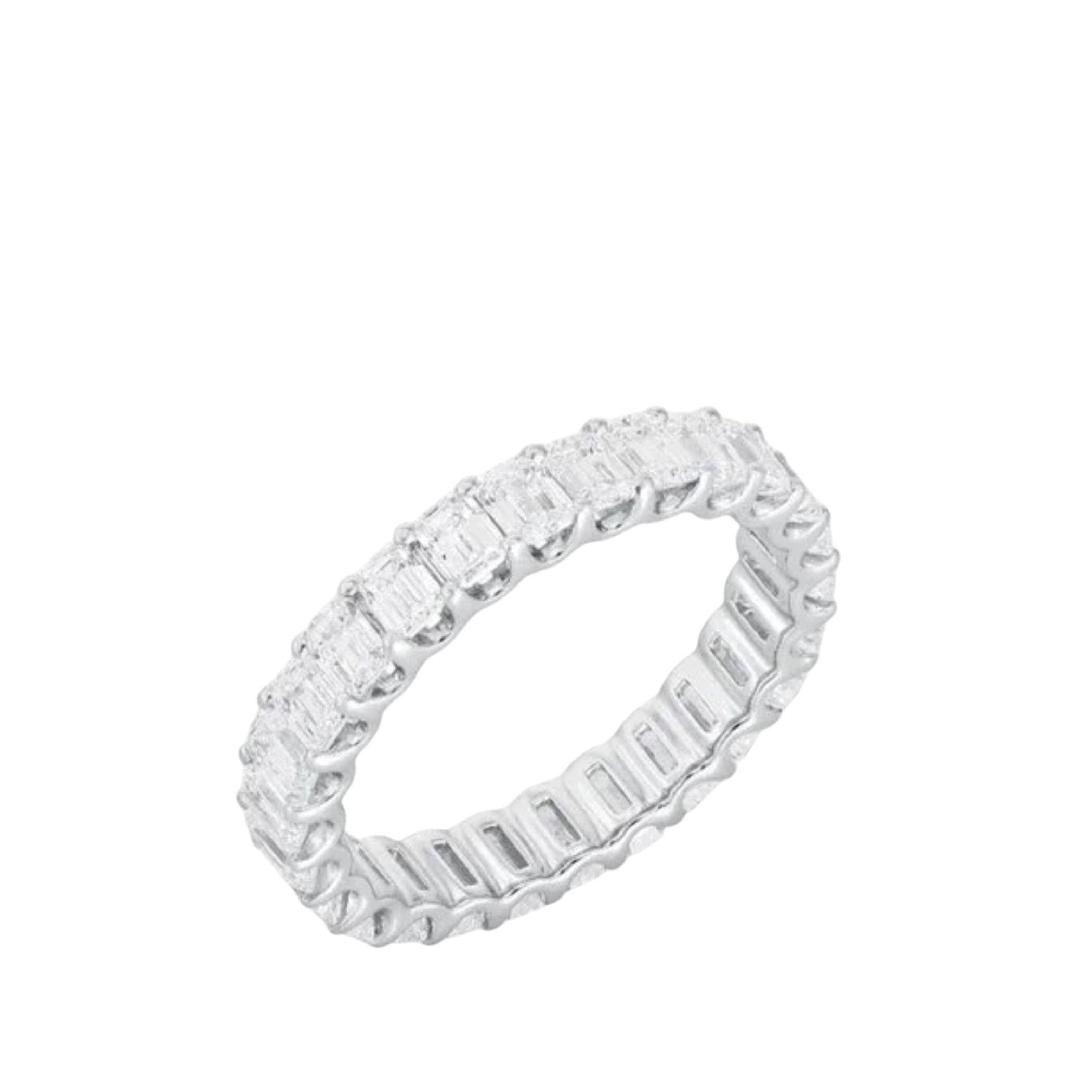 3.27ct Emerald Cut Diamond Eternity Band Ring in 18K White Gold