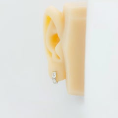 Emerald Cut White Diamond Huggie Hoop Earrings in 18k White Gold