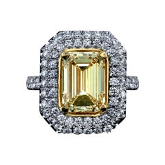 Bague en diamant jaune taille émeraude de 4,01 carats plaqué 18 carats certifié GIA