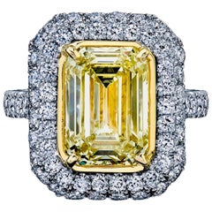 Emerald Cut Yellow Diamond Ring 5.01 Carat with 3.01 Carat Micro Pave GIA Emerald Cut Yellow Diamond Ring 5.01 Carat with 3.01 Carat Micro Pave GIA