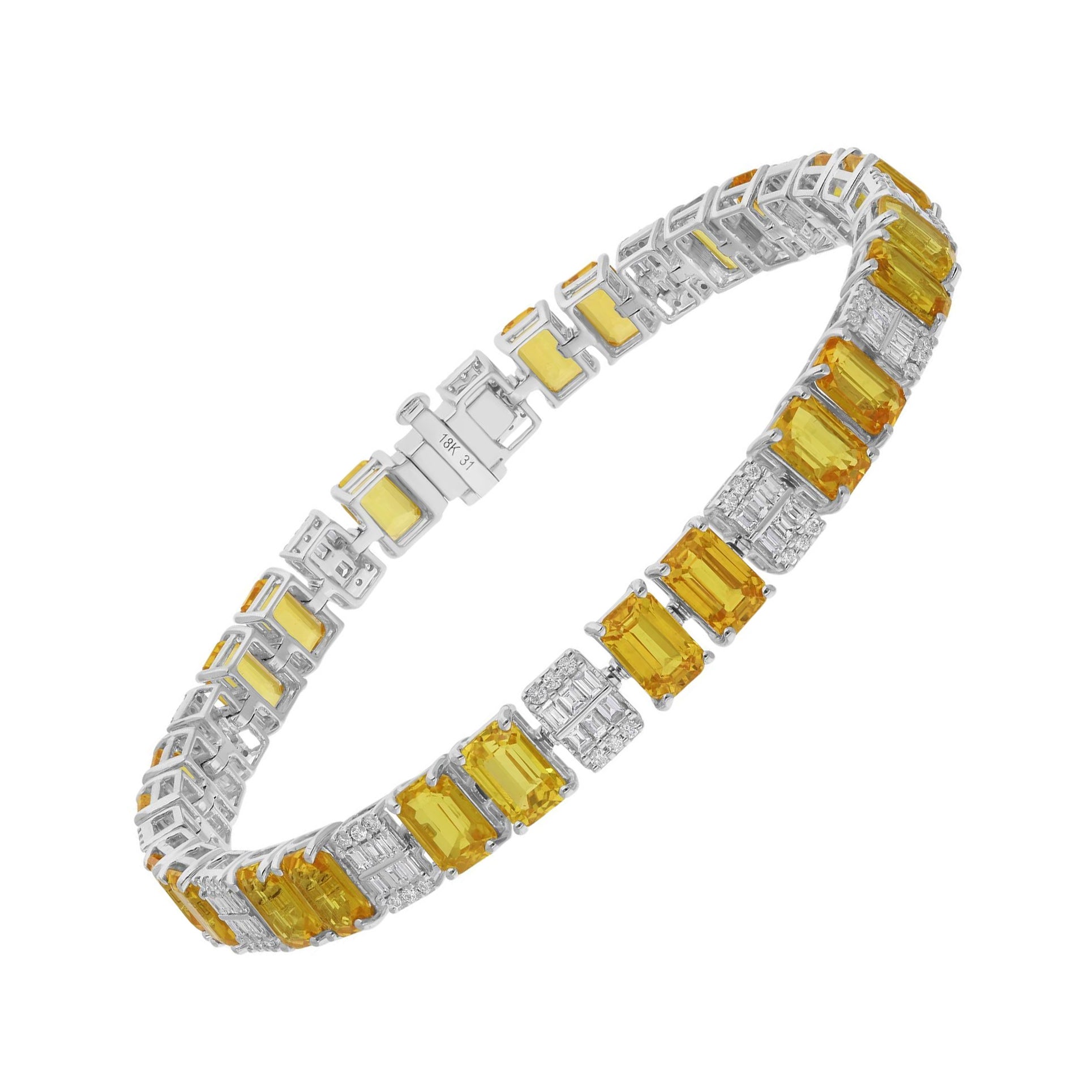 Emerald Cut Yellow Sapphire Bracelet SI/H Diamond 14 Karat White Gold Jewelry