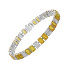 Emerald Cut Yellow Sapphire Bracelet SI/H Diamond 14 Karat White Gold Jewelry