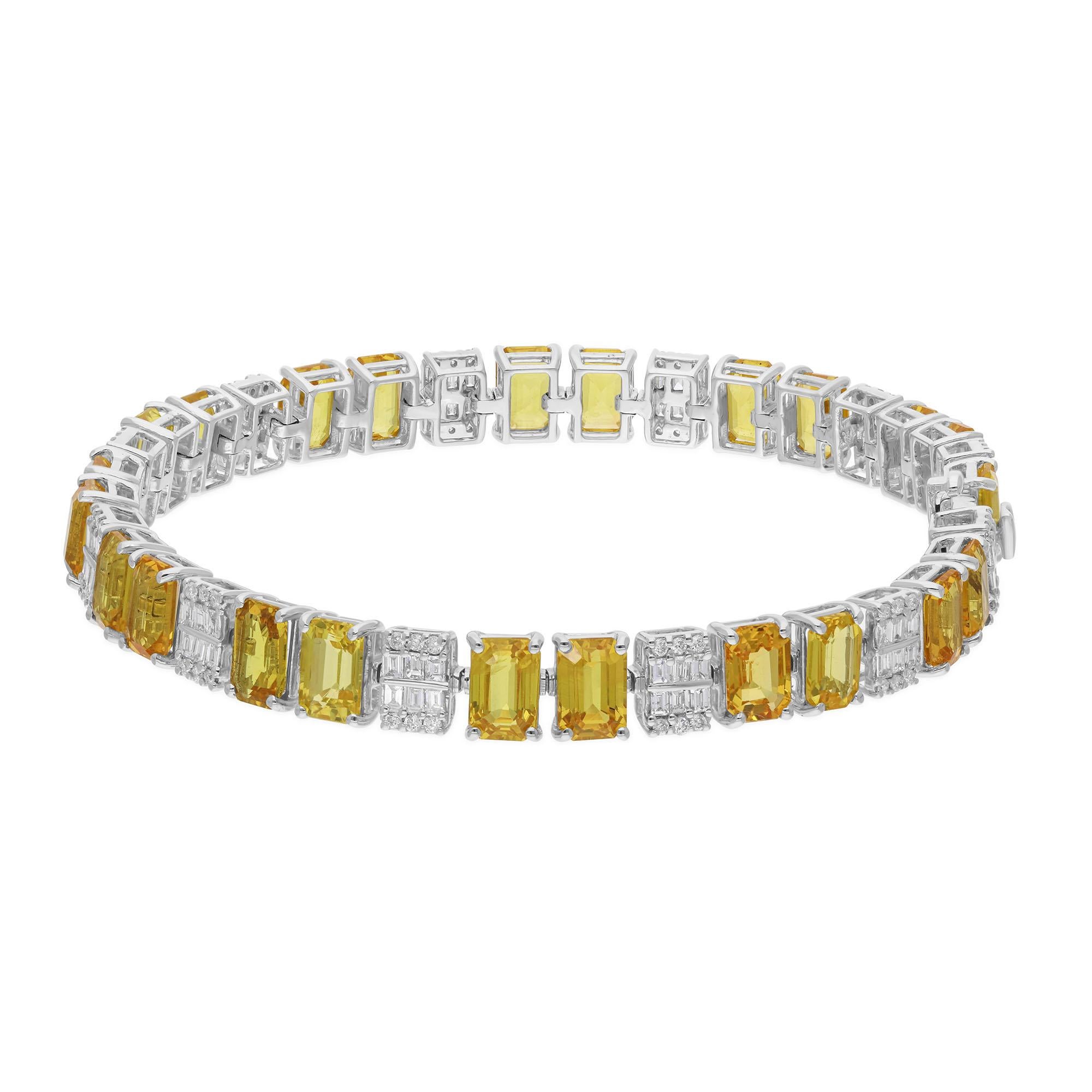 Cast from 18-karat gold, these exquisite bracelet is handset with 16.70 carats Yellow Sapphire and 1.40 carats of sparkling diamonds.

FOLLOW SPECTRUM JEWELS storefront to view the latest collection & exclusive pieces. Spectrum Jewels is proudly
