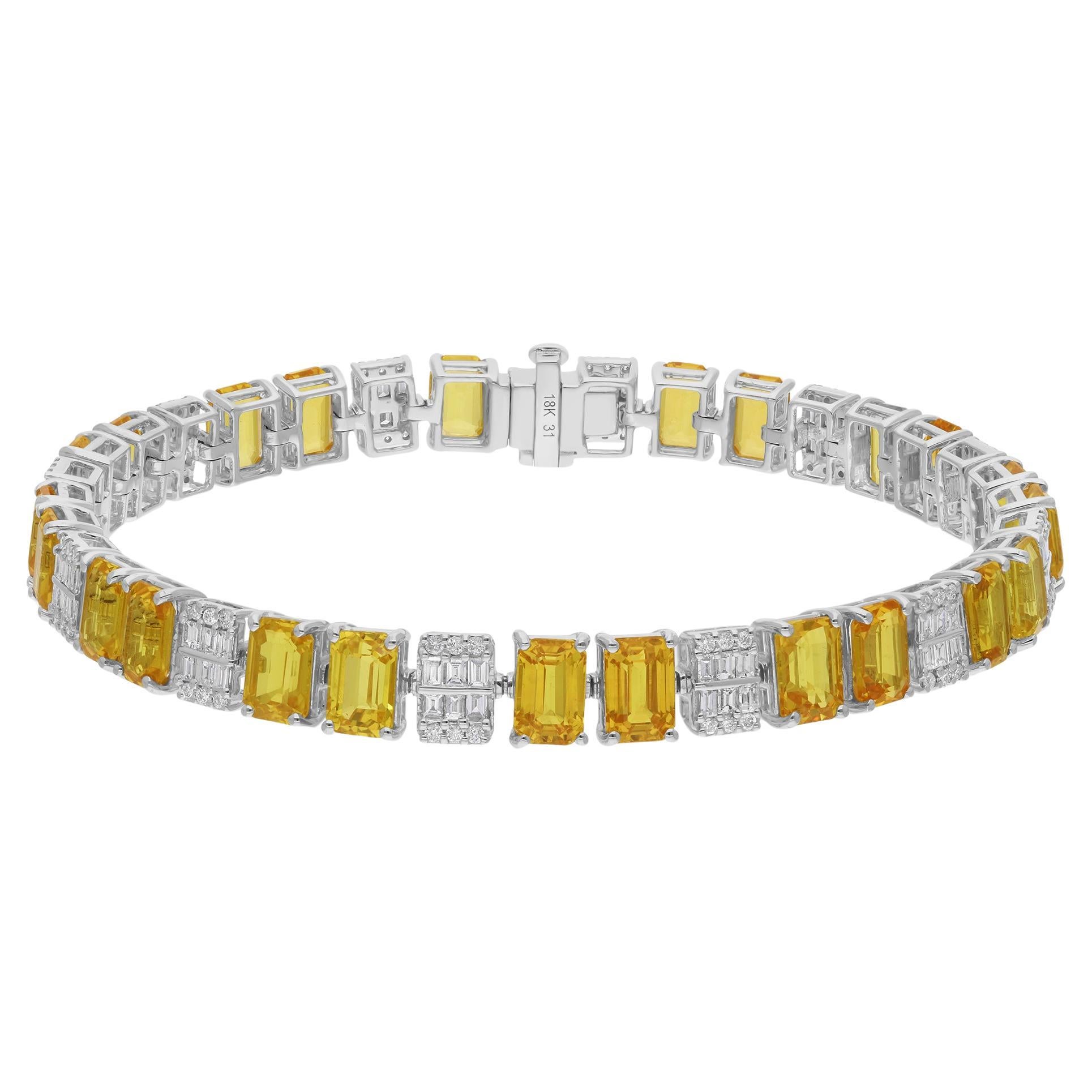 Pulsera de zafiro amarillo talla esmeralda SI/H Diamante Joyas de oro blanco de 18 quilates