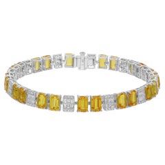 Pulsera de zafiro amarillo talla esmeralda SI/H Diamante Joyas de oro blanco de 18 quilates