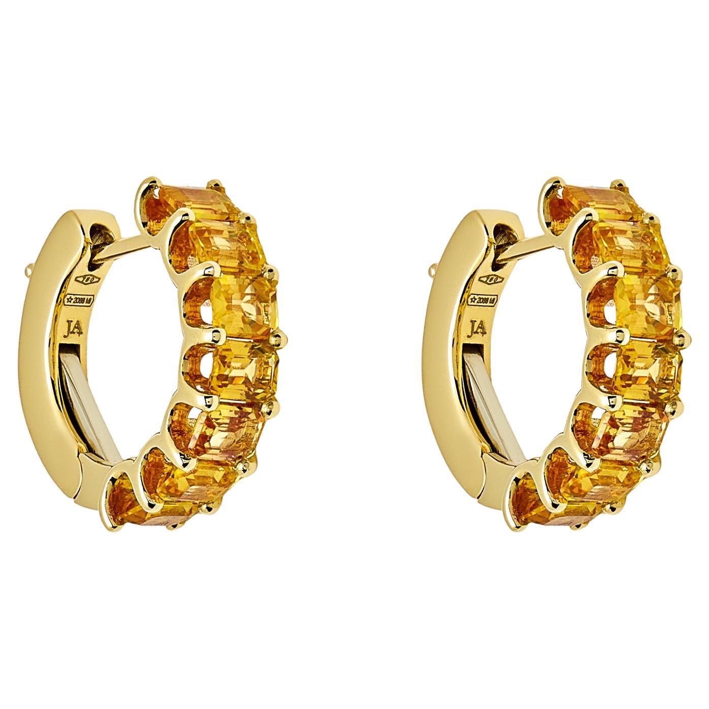 Emerald-Cut Yellow Sapphire Hoop Earrings