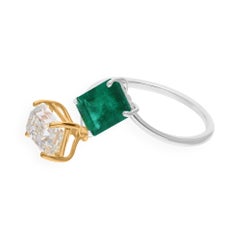 Emerald Cut Zambian Emerald Wrap Ring SI/H Diamond 18 Karat Yellow White Gold