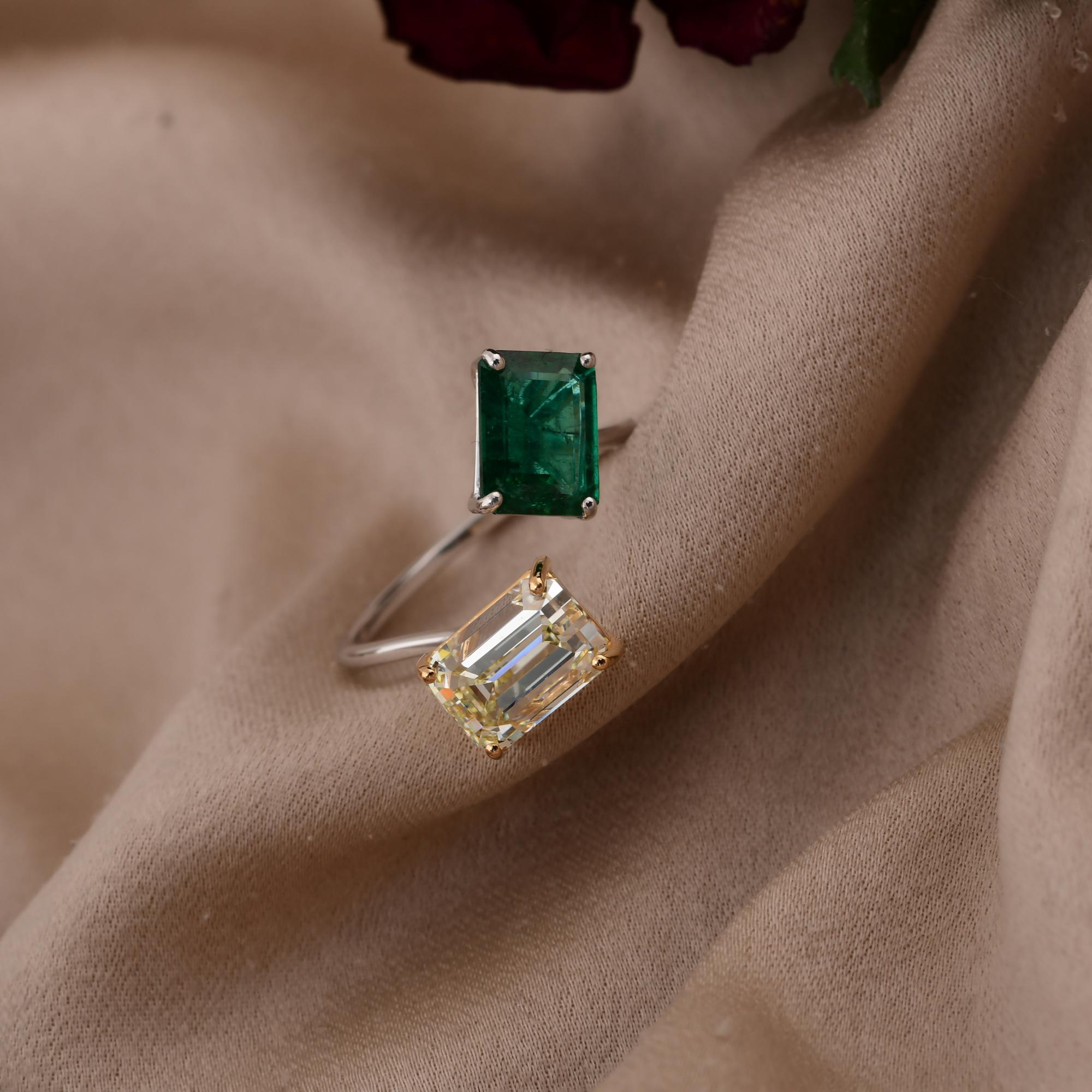 Smaragdschliff Sambia Smaragd Wrap Ring SI/H Diamant 18 Karat Gelb Weißgold im Angebot 1