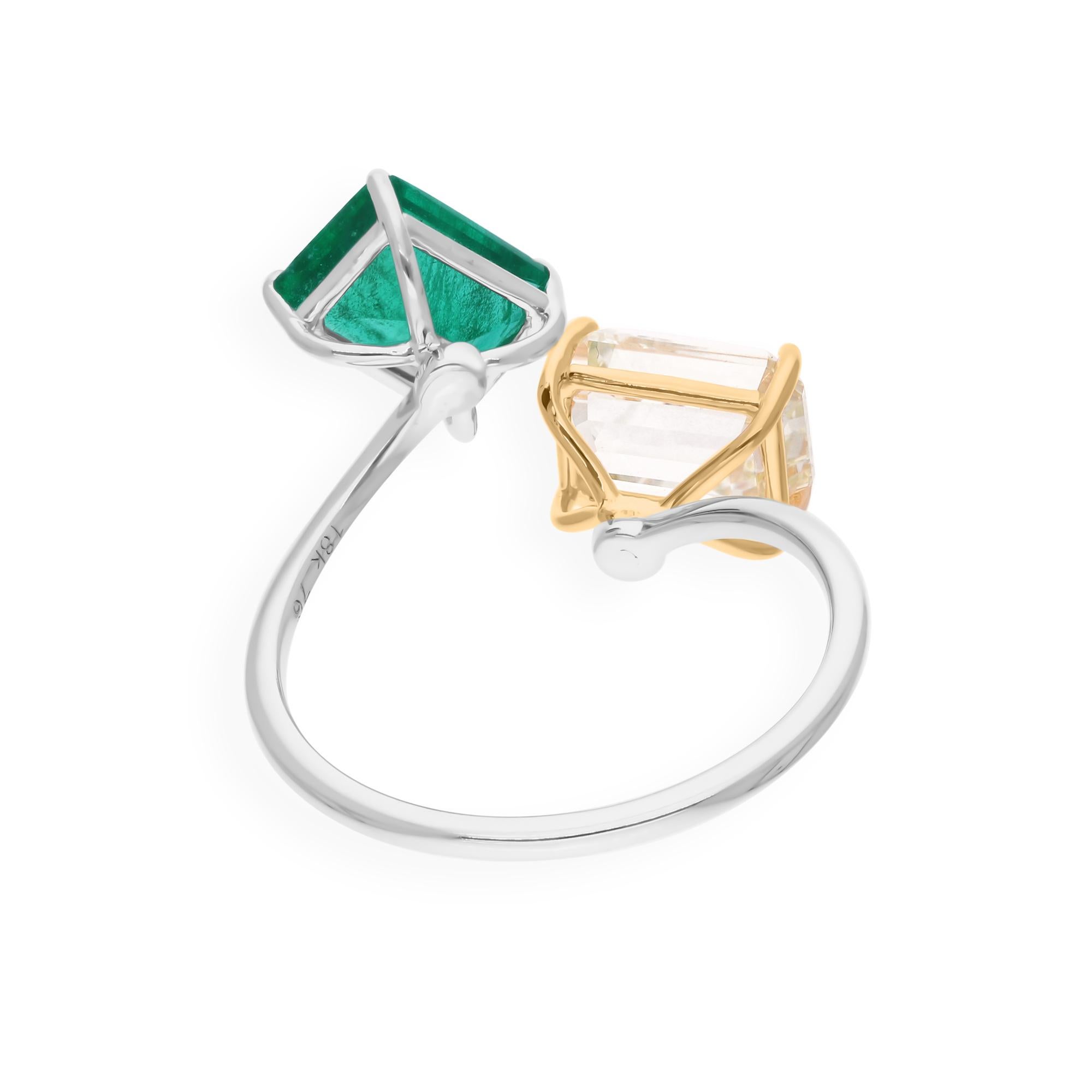 Smaragdschliff Sambia Smaragd Wrap Ring SI/H Diamant 18 Karat Gelb Weißgold im Angebot 2