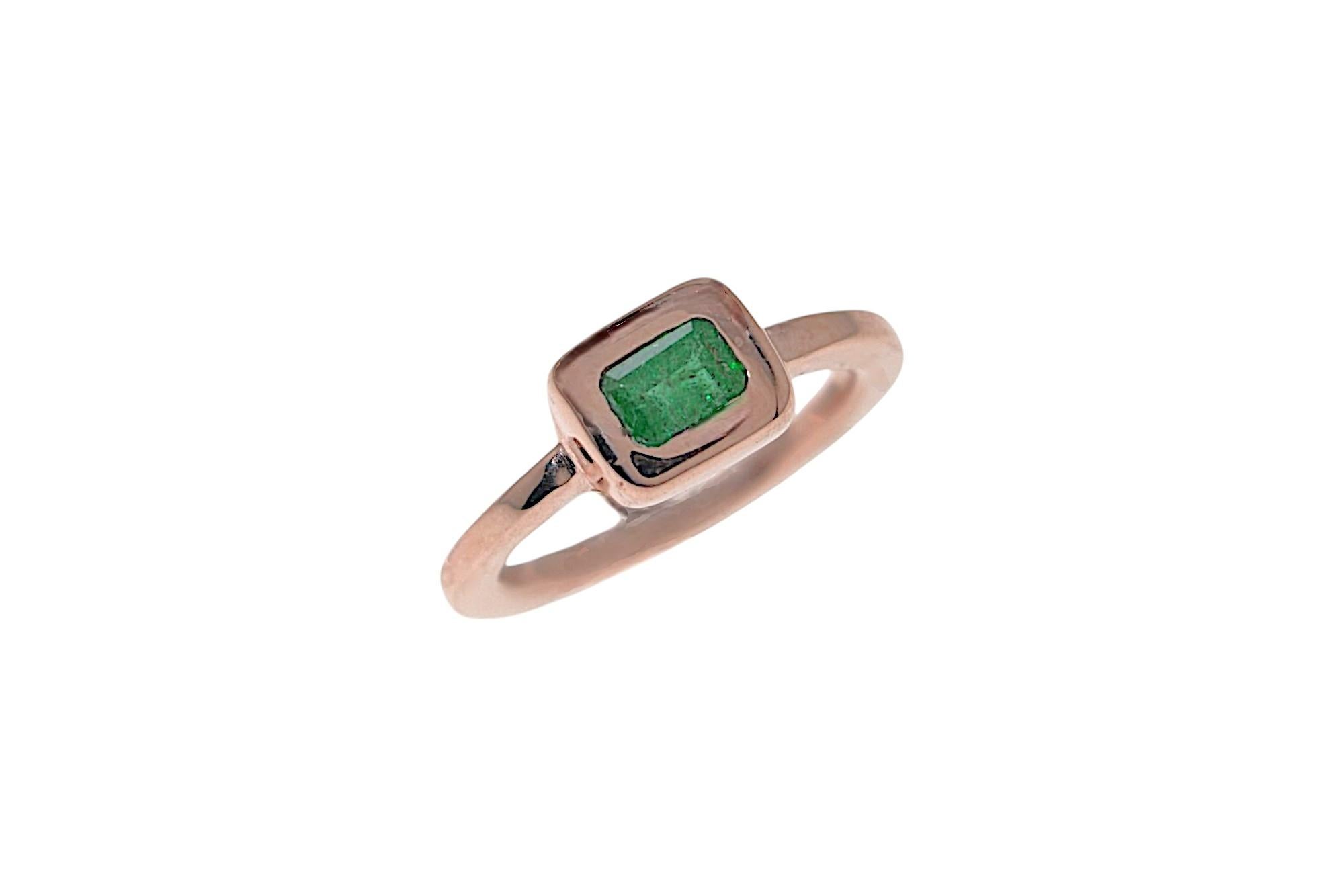 Engagement ring handmade in 9 carat rose gold with cut green emerald 0.65 ctw. Finger size: US size 6 1/2, Italian size 13, UK size N, French size 53. The ring can be re-sized to the customer's size before shipping. Total weight: 3.90 gram. Marked