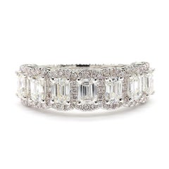 Emerald Cuts 1.71 Carats Halfway Eternity Halo 18K White Gold *Natural Diamonds*