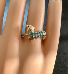 Emerald Dachshund Dog Gold Ring Antique Vintage Animal Ring