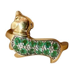 Emerald Dachshund Dog Gold Ring Antique Vintage Animal Ring