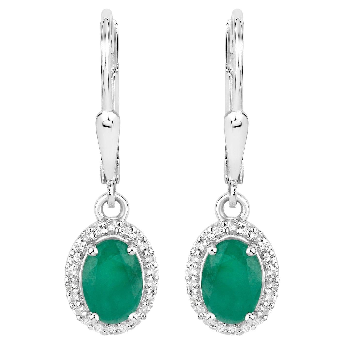 Orecchini a pendente con smeraldo 1,7 carati in argento placcato in rodio
