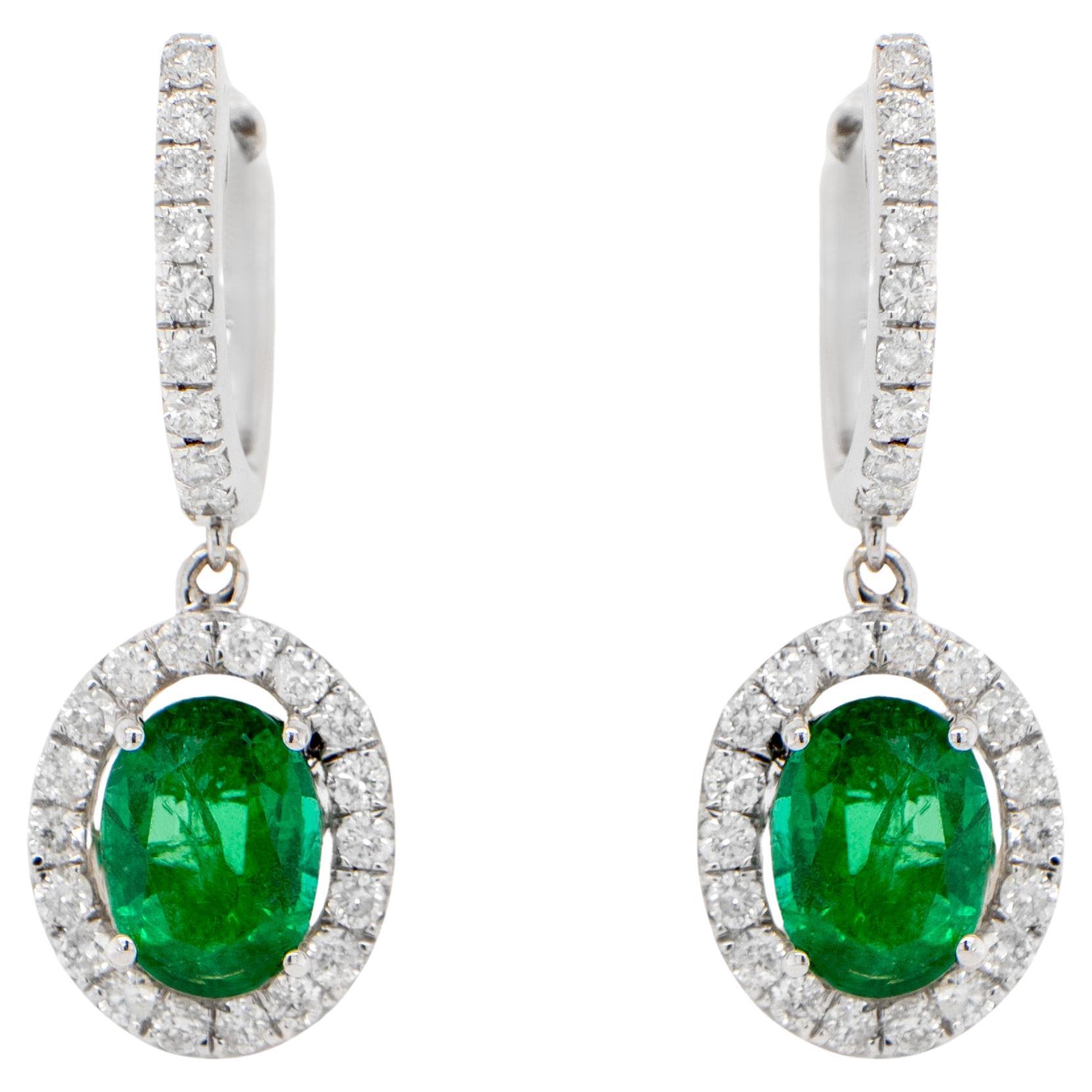 Emerald Dangle Earrings Diamonds 2.83 Carats 18K Gold For Sale