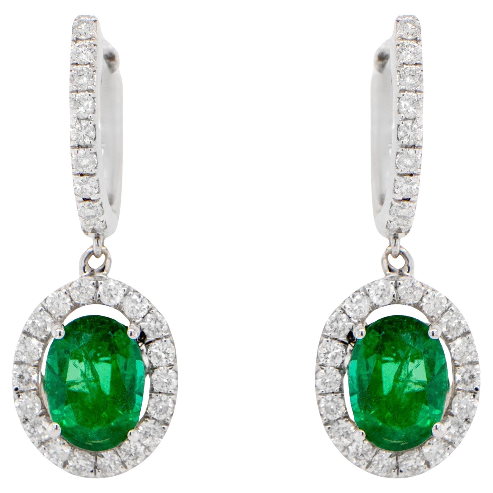 Emerald Dangle Earrings Diamonds 2.83 Carats 18K Gold