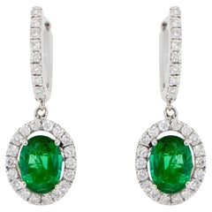 Emerald Dangle Earrings Diamonds 2.83 Carats 18K Gold