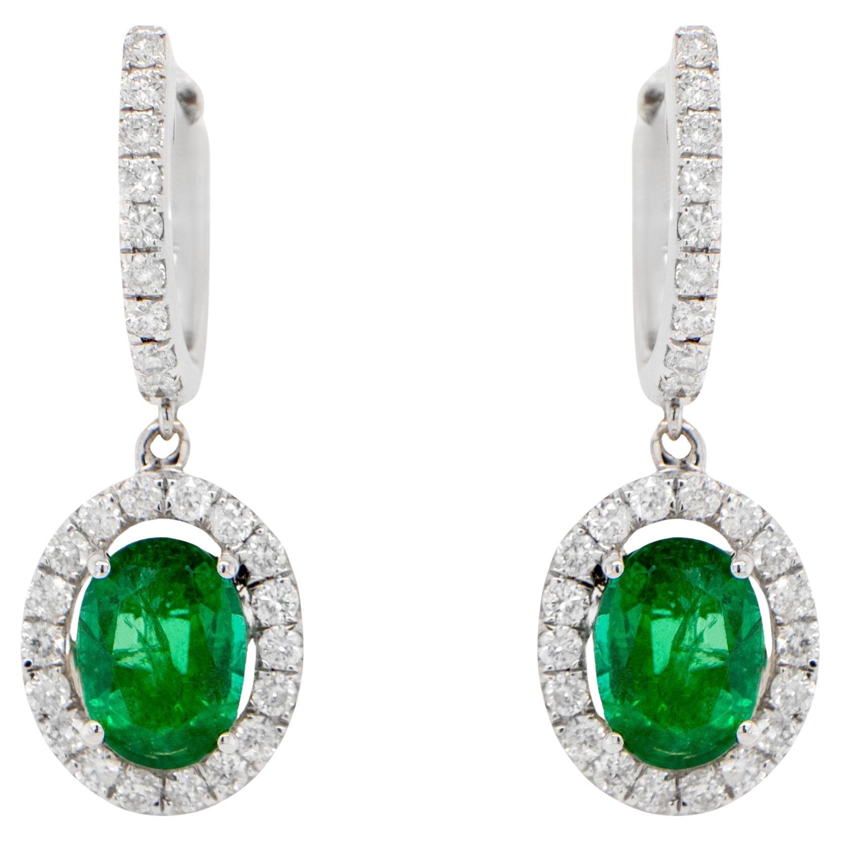 Emerald Dangle Earrings Diamonds 2.83 Carats 18K Gold