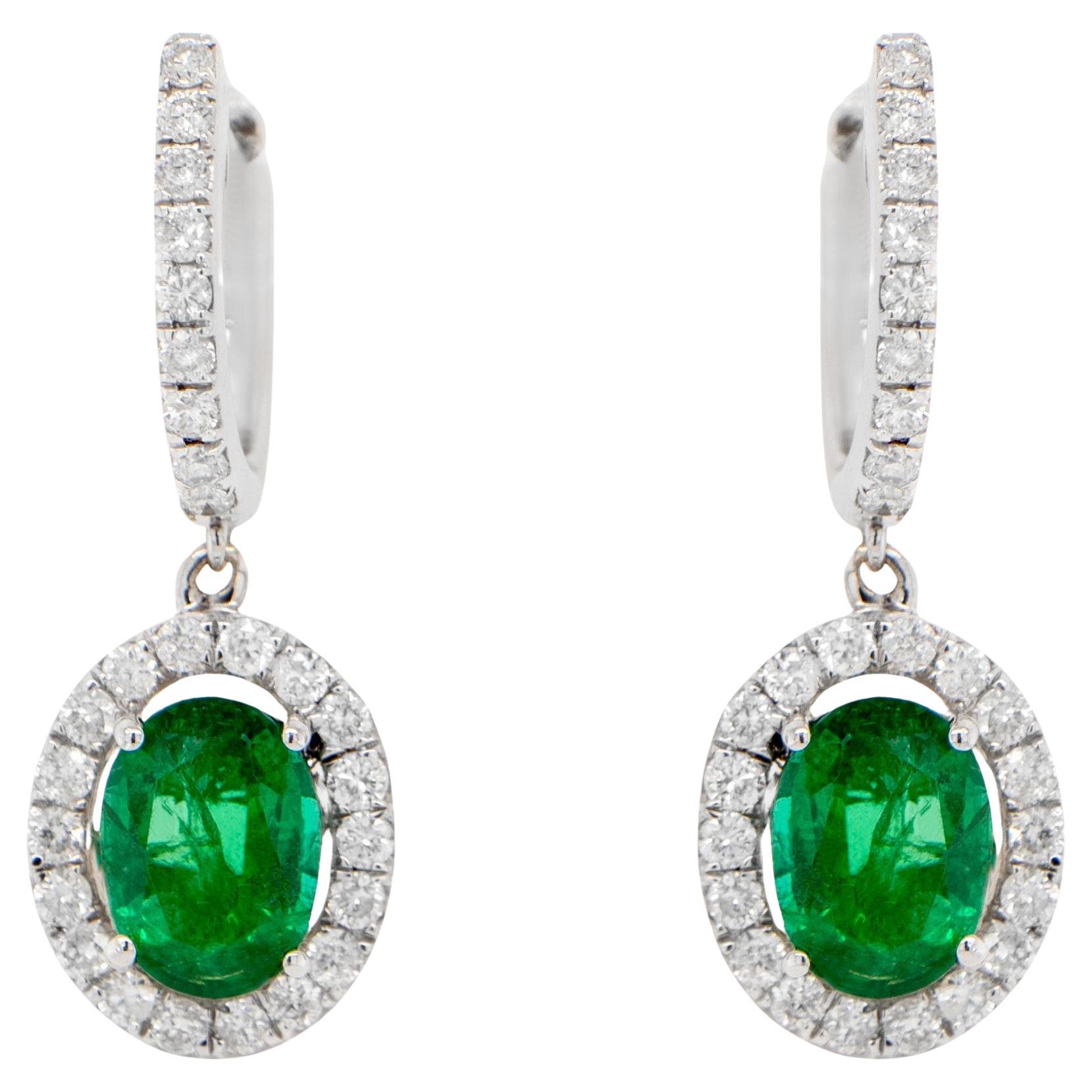 Emerald Dangle Earrings Diamonds 2.83 Carats 18K Gold