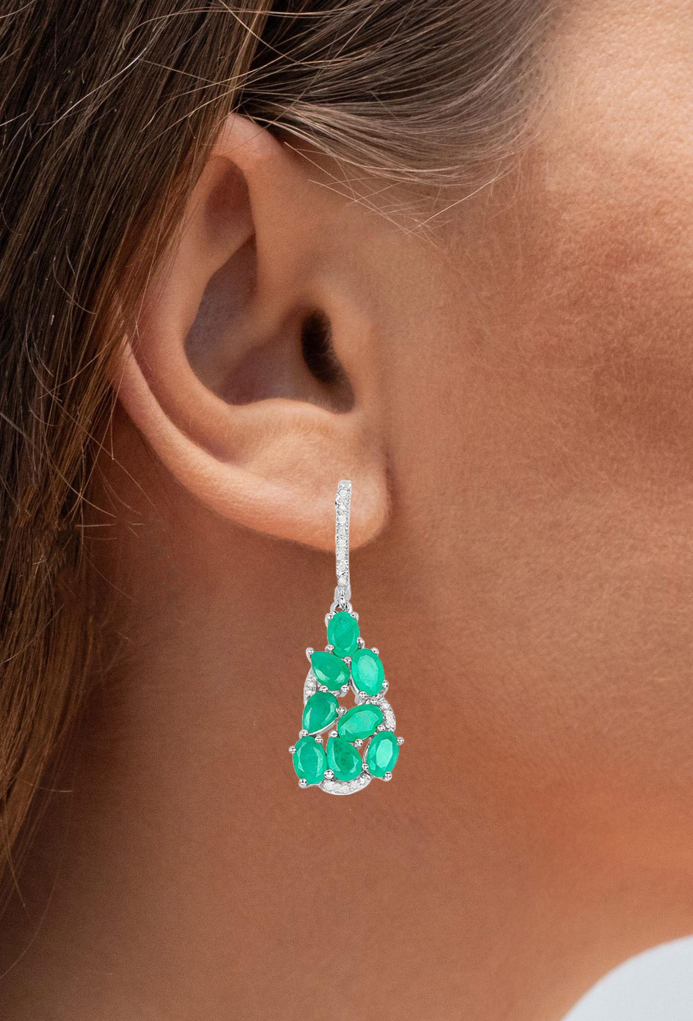 da uomo o donna Orecchini a pendente con smeraldo Diamanti 6,6 carati A. Silver in vendita