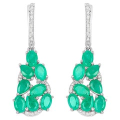 Orecchini a pendente con smeraldo Diamanti 6,6 carati A. Silver