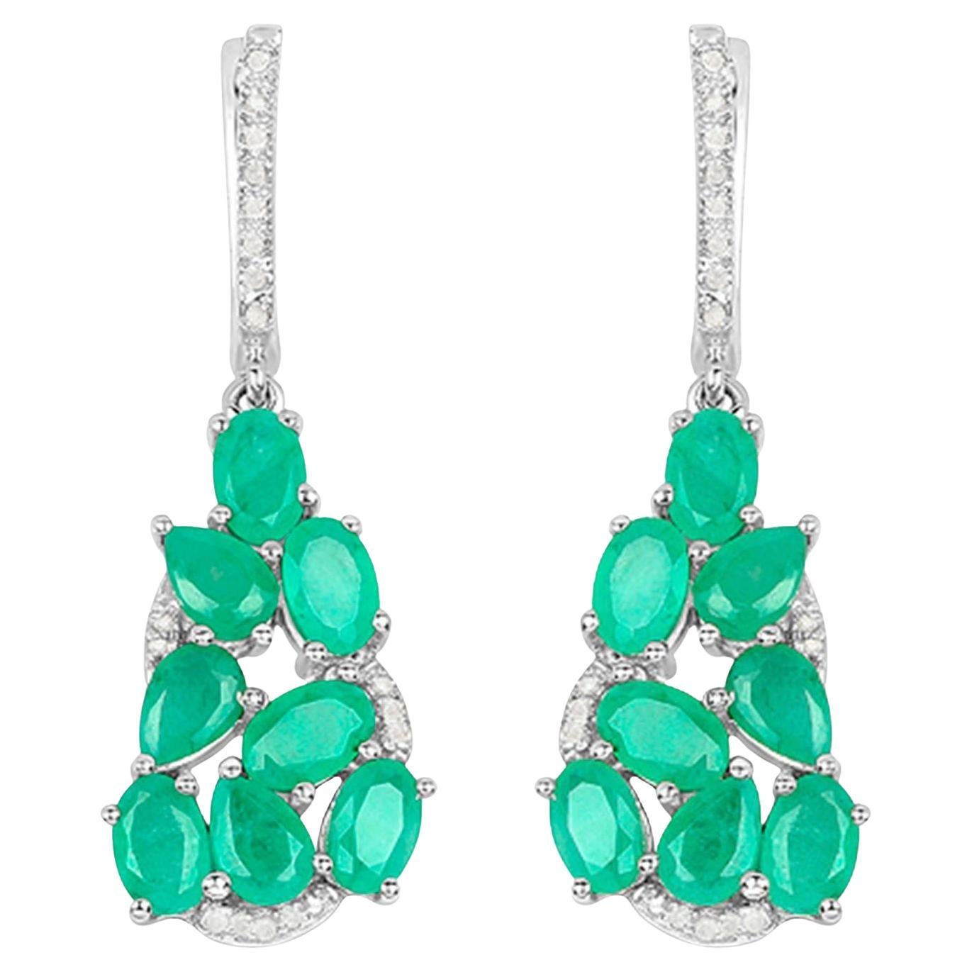 Smaragd Ohrringe Diamanten 6,6 Karat Silber