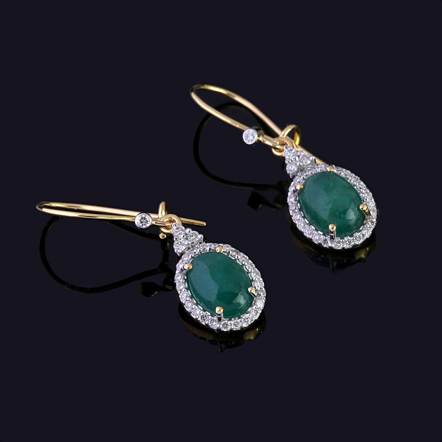 Emerald Cut Emerald Dangle Earrings with Diamond in 14k Gold For Sale