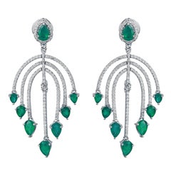 Natural 4.88cts Emerald & 1.59cts Diamond Dangle Earrings in 18k Gold