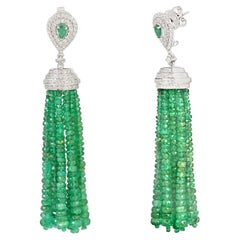 Emerald Dangle Earrings with Diamond in 18k Gold