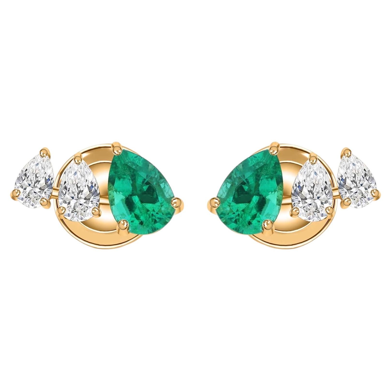 Emerald Dew Drop Diamond Fine Jewelry Earrings in 18K Yellow Gold