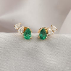 Emerald Dew Drop Diamond Fine Jewelry Earrings in 18K Yellow Gold