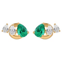 Emerald Dew Drop Diamond Fine Jewelry Earrings in 18K Yellow Gold
