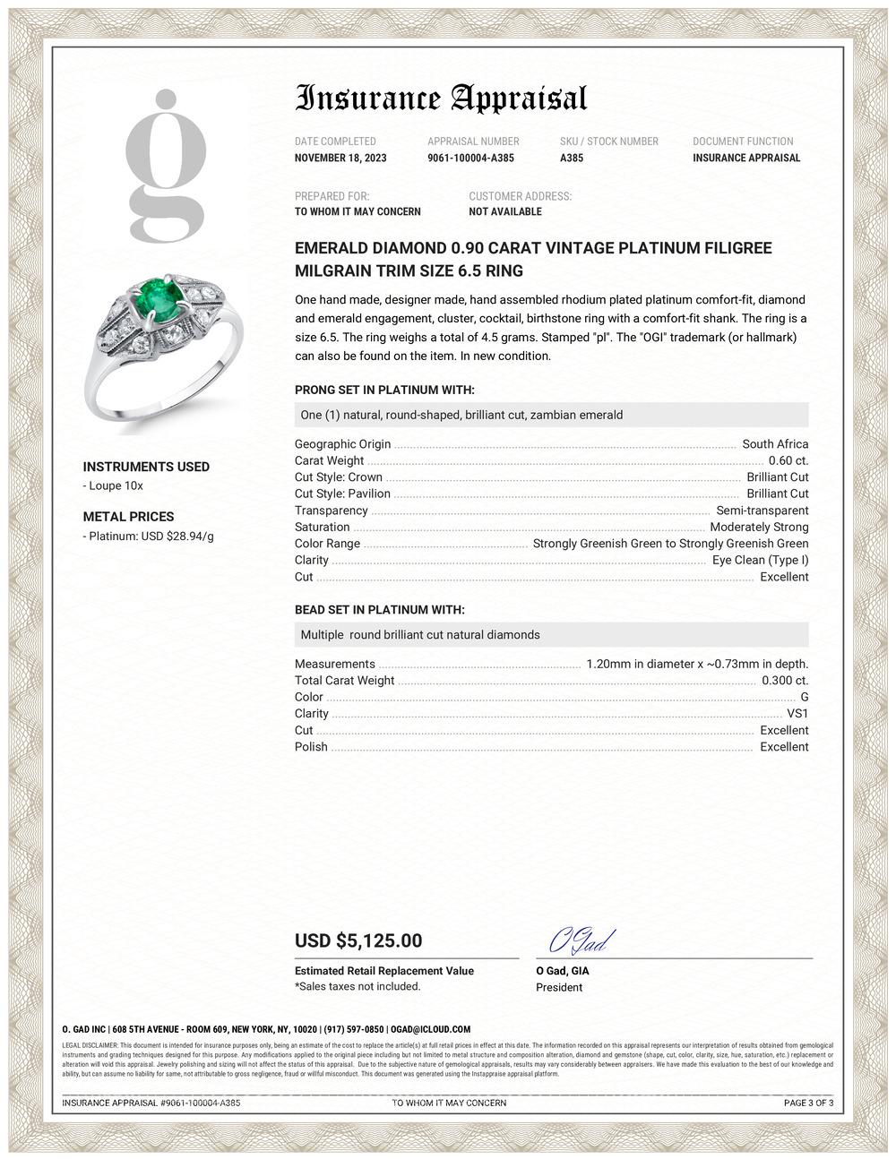 Introducing the Emerald Diamond 0.90 Carat Platinum Filigree Milgrain Trim Engagement Ring, finger size 6.5 – a timeless symbol of your love and commitment. This exquisite piece combines classic elegance with intricate details, making it the perfect