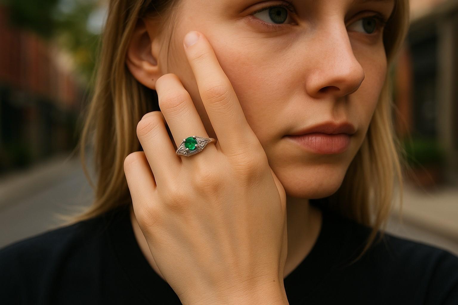 Wir präsentieren den Verlobungsring mit Smaragddiamant 0,90 Karat aus Platin mit filigraner Rillenverzierung, Fingergröße 6,5 - ein zeitloses Symbol Ihrer Liebe und Ihres Engagements. Dieses exquisite Stück verbindet klassische Eleganz mit