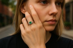 Emerald Diamond 0.90 Carat Vintage Platinum Filigree Milgrain Trim Size 6.5 Ring