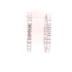 Emerald Diamond 1 1/2 Inch In / Out Hoop Earrings in 18k White Gold