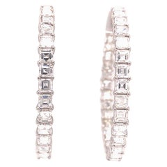 Emerald Diamond 1 1/2 Inch In / Out Hoop Earrings in 18k White Gold