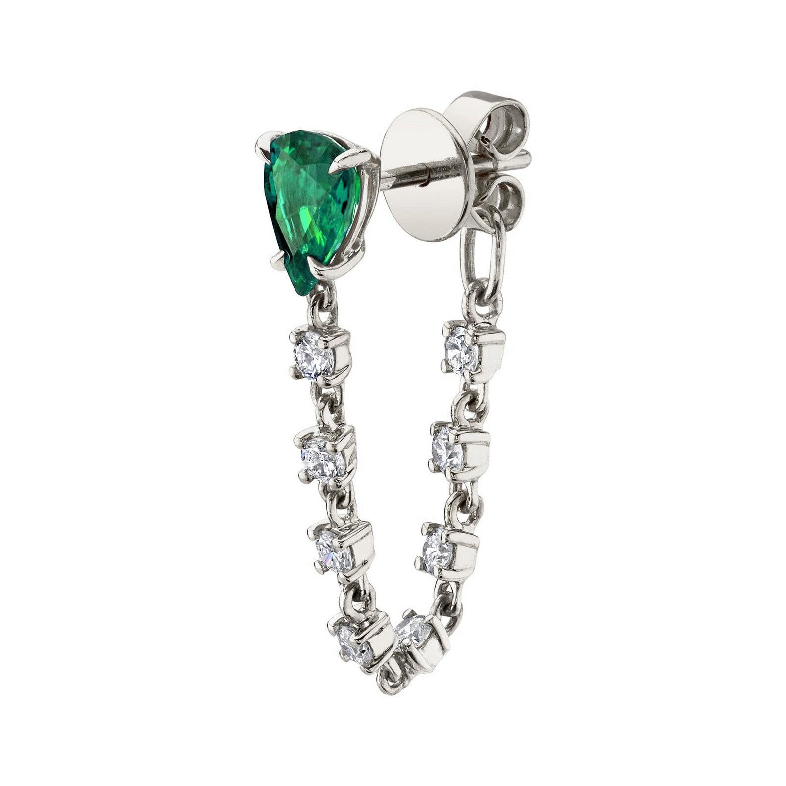 Smaragd-Diamant-Ohrringe aus 14 Karat Goldkette (Zeitgenössisch) im Angebot
