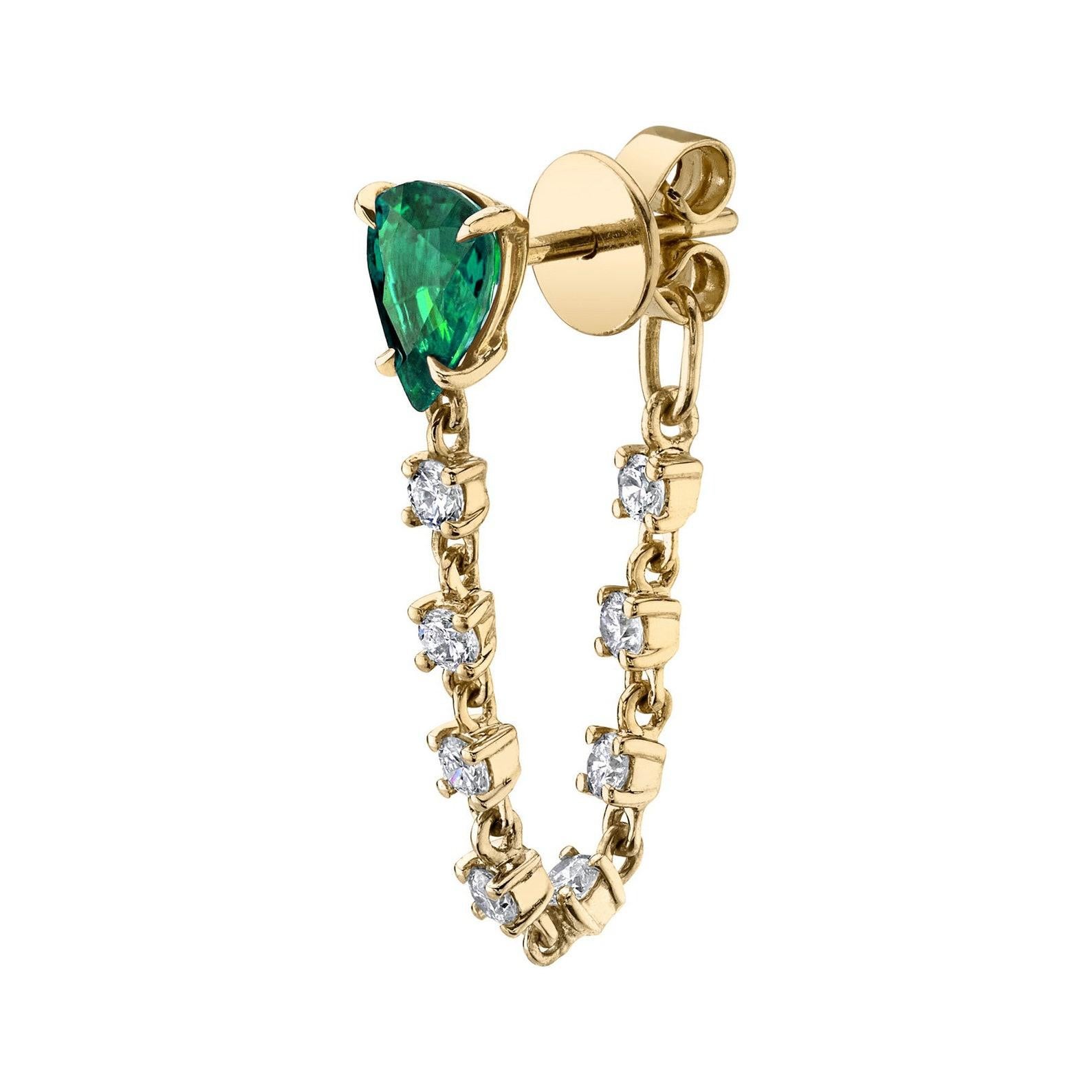 Smaragd-Diamant-Ohrringe aus 14 Karat Goldkette (Tropfenschliff) im Angebot