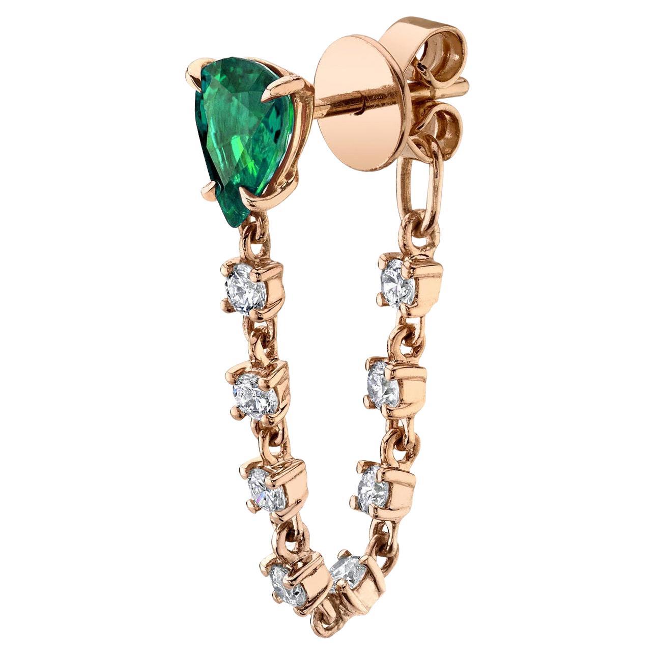Smaragd-Diamant-Ohrringe aus 14 Karat Goldkette im Angebot
