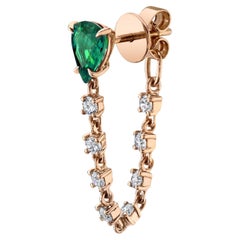 Emerald Diamond 14 Karat Gold Chain Loop Earrings