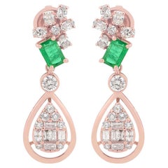 Smaragd-Diamant-Ohrringe aus 14 Karat Gold
