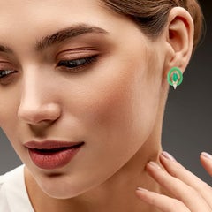 Meghna Jewels Emerald Diamond 14 Karat Gold Enamel Stud Earrings