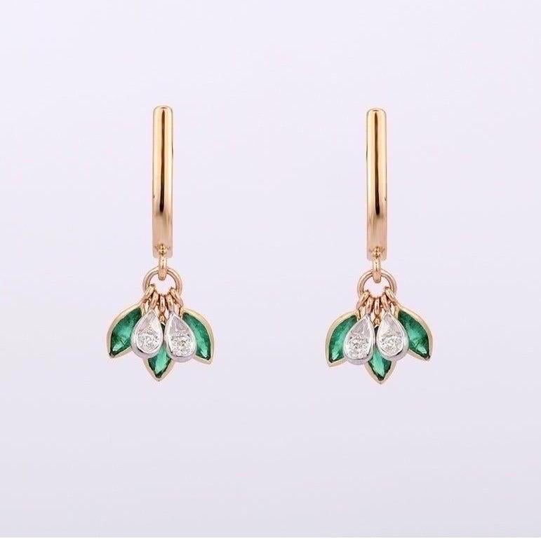 Women's Emerald Diamond 14 Karat Gold Grass Dew Drop Ring For Sale