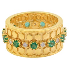 Emerald Diamond 14 Karat Gold Honey Comb Ring