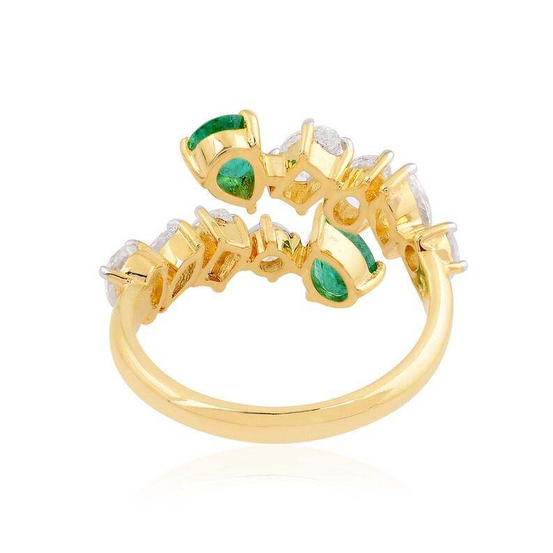 Mixed Cut Emerald Diamond 14 Karat Gold Open Ring For Sale