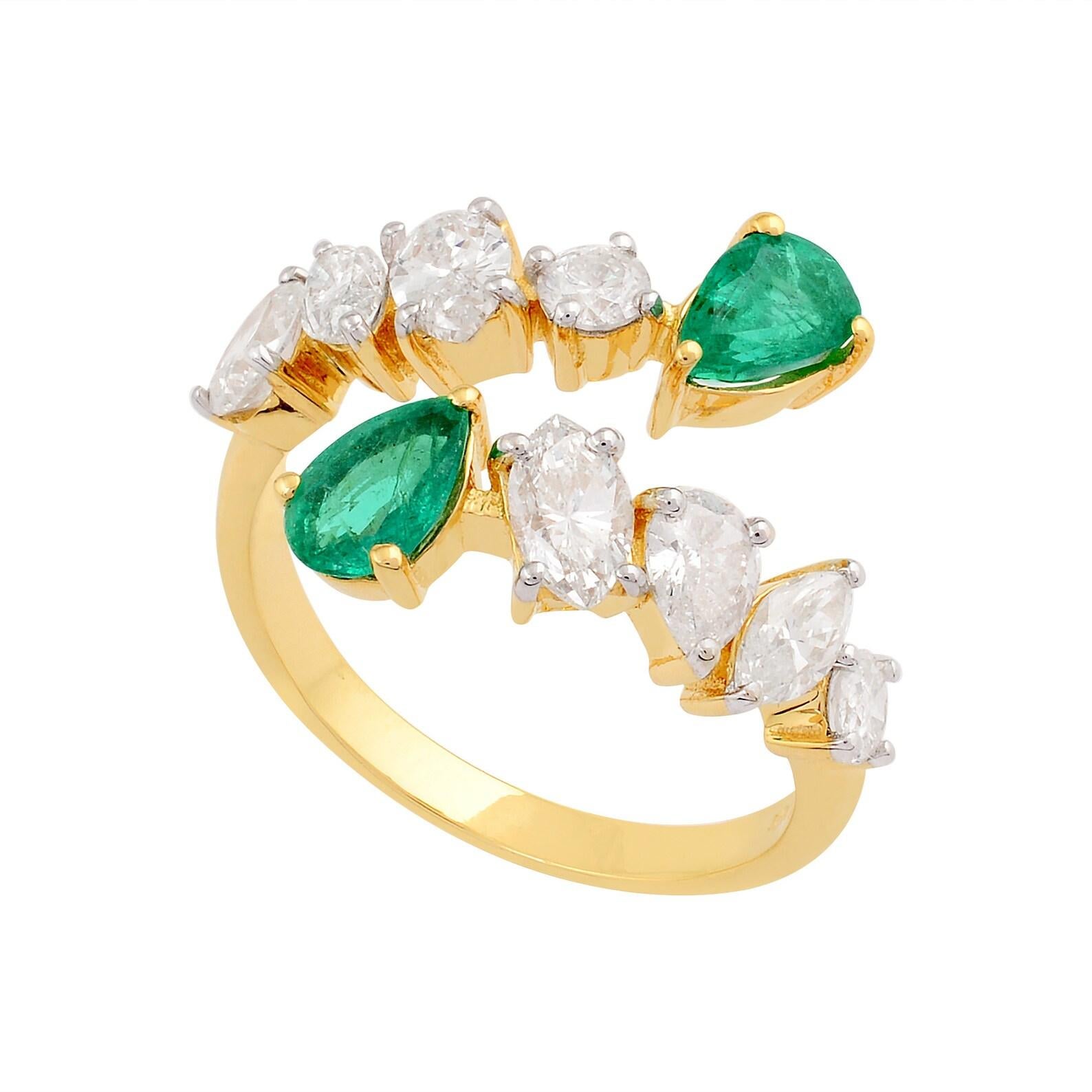 Emerald Diamond 14 Karat Gold Open Ring For Sale