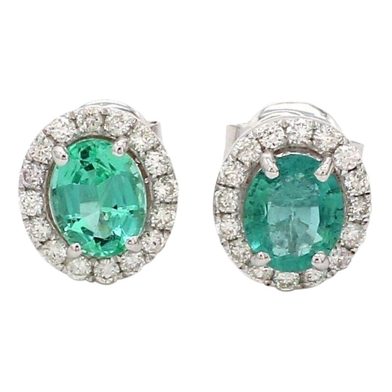 Emerald Diamond 14 Karat Gold Round Stud Earrings